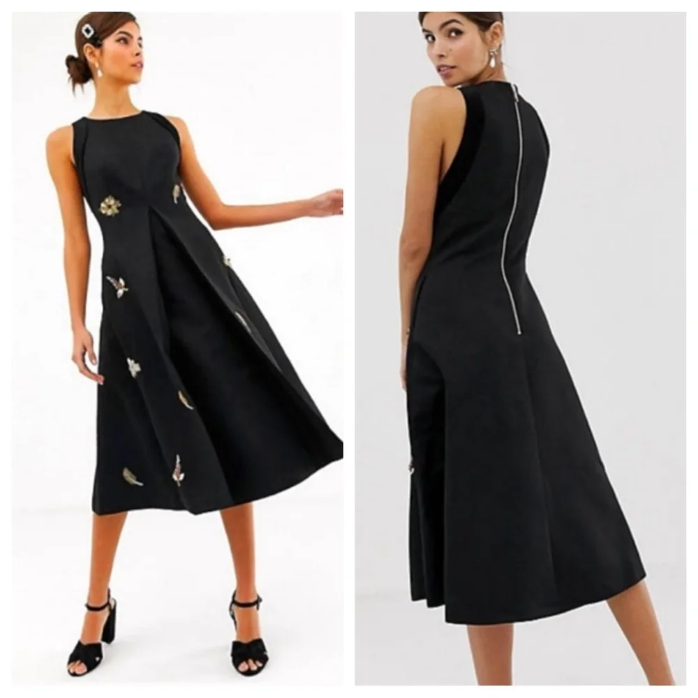 Ted Baker FLLORAA EMBELLISHED MIDI DRESS - BLACK